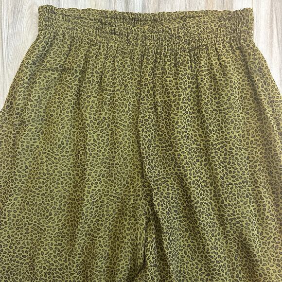 VTG Rene Derhy Pants Green Leopard Artsy S/M Boho Twee Ankle Retro Wide Leg - Picture 3 of 7